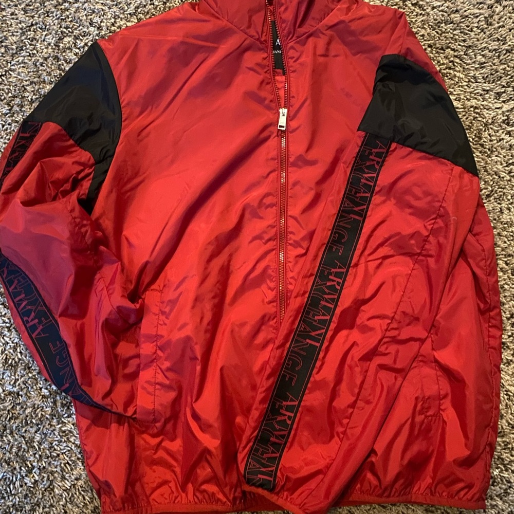 Large Red and Black Armani Exchange windbreaker